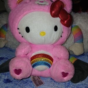 Hello Kitty Pink Plush with Rainbow and Red Bow